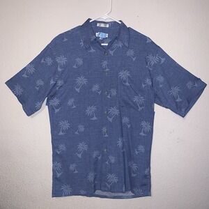 Pierre Cardin Men's Small Blue Caribbean Palm Tree Short Sleeve Button Up Shirt